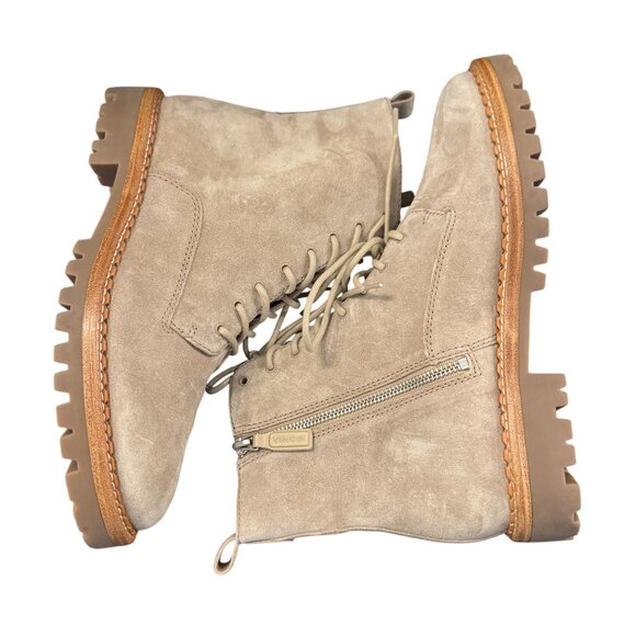 Vince Cabria Suede Lug Boot Women's Beige Side Zip Combat, Size 9M NWOB - Picture 6 of 10